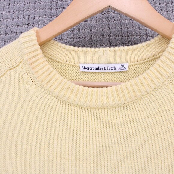 Abercrombie & Fitch Sweater Womens Medium M Yellow Beige Knit Short Sleeve - Picture 5 of 9